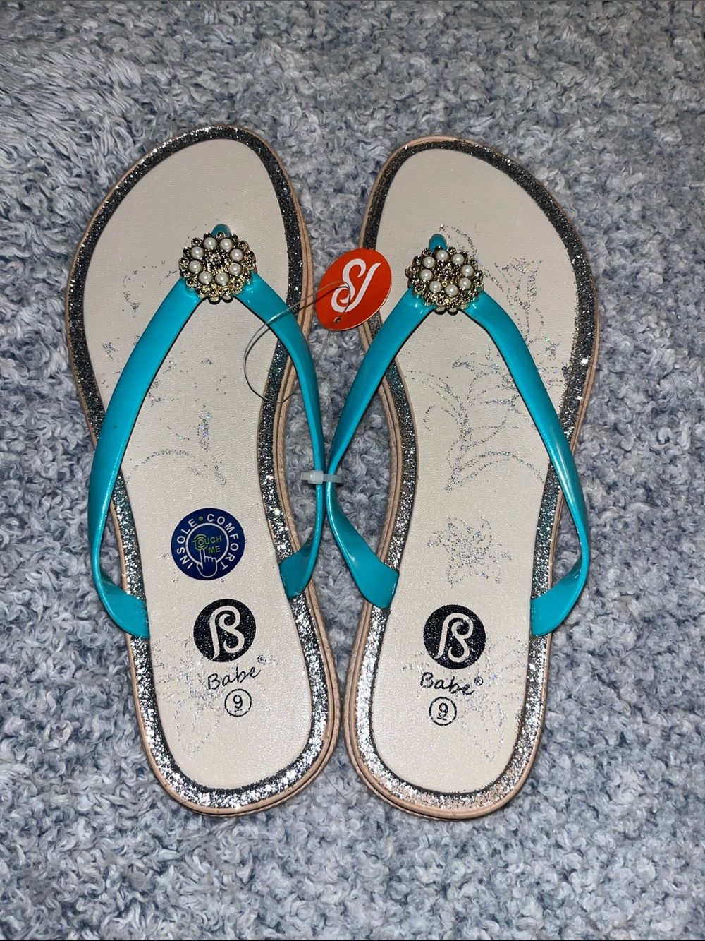 Turquoise Jeweled Thong Sandals